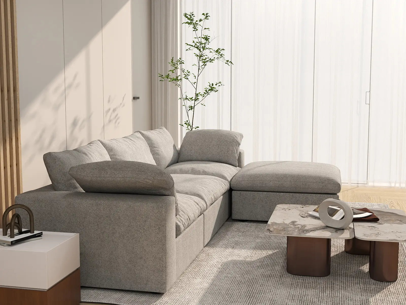 WJS Home 4 Piece Cotton and Linen Light Grey L Shaped Sectionals 120 Removable _ Washable Covers 3 Seater_7