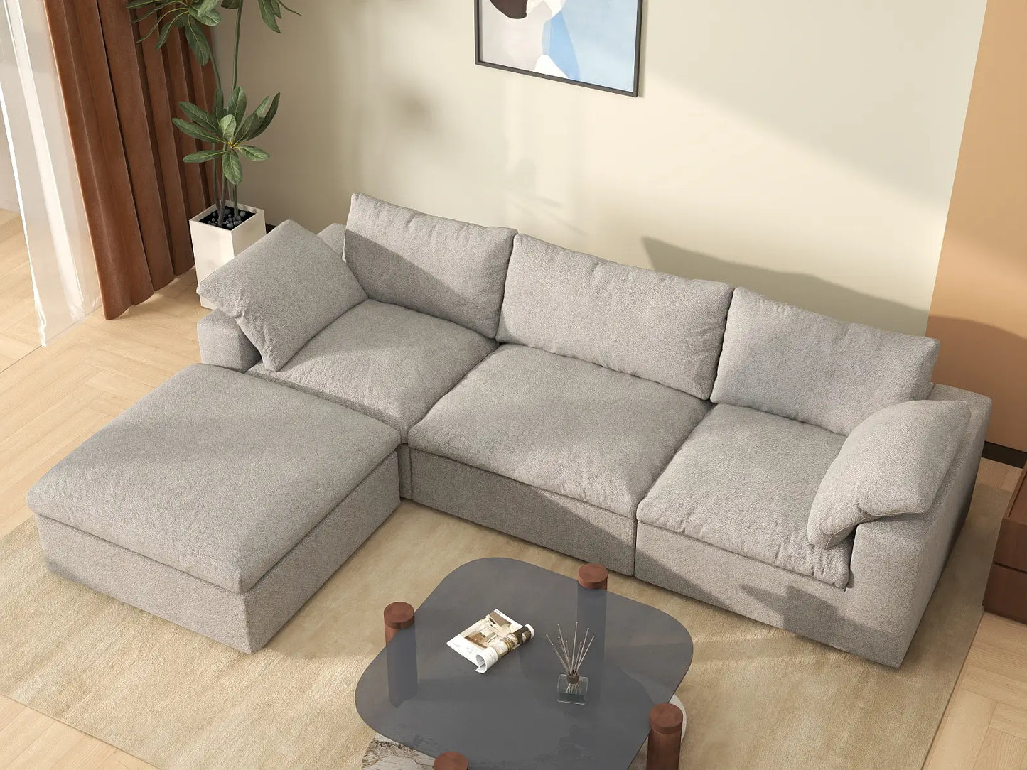 WJS Home 4 Piece Cotton and Linen Light Grey L Shaped Sectionals 120 Removable _ Washable Covers 3 Seater_8