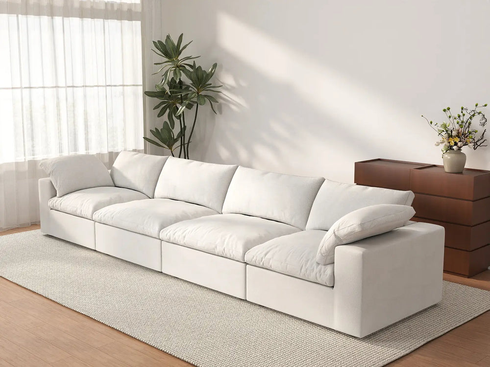 WJS Home 4 Piece Cotton and Linen White Couch Sectionals 160 Storage Ottoman 4 Seater_3