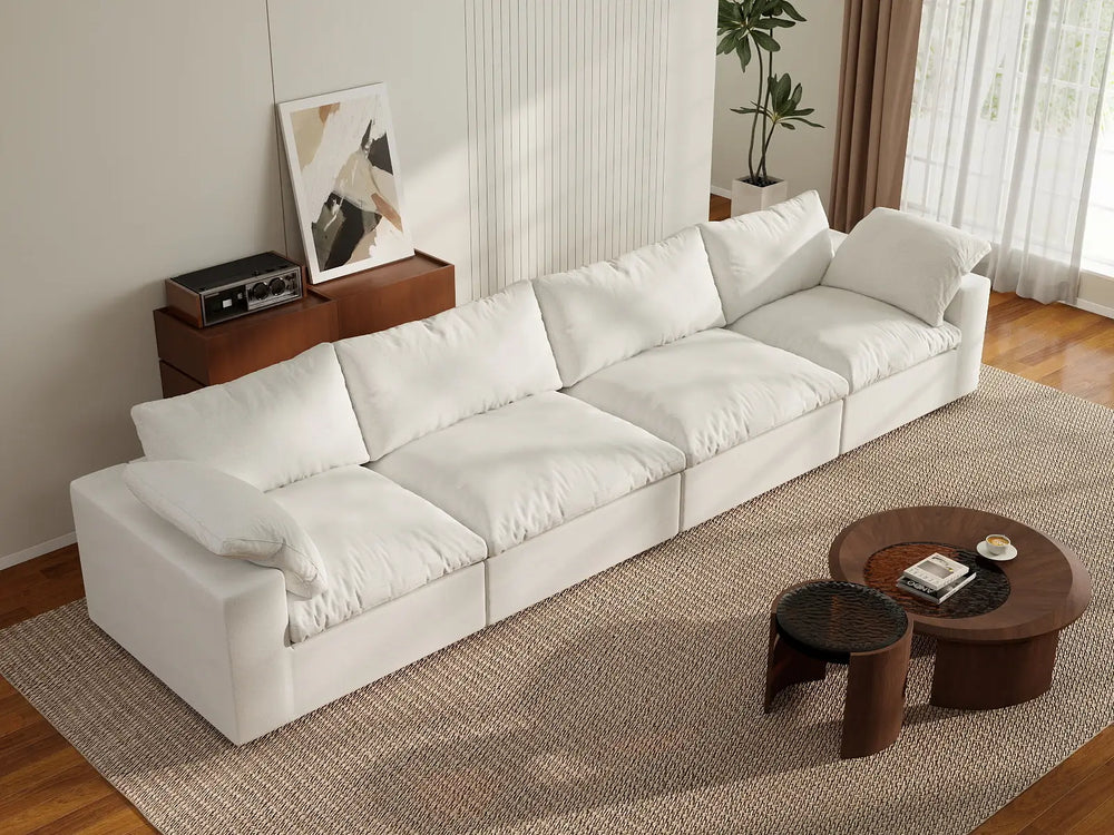 WJS Home 4 Piece Cotton and Linen White Couch Sectionals 160 Storage Ottoman 4 Seater_6