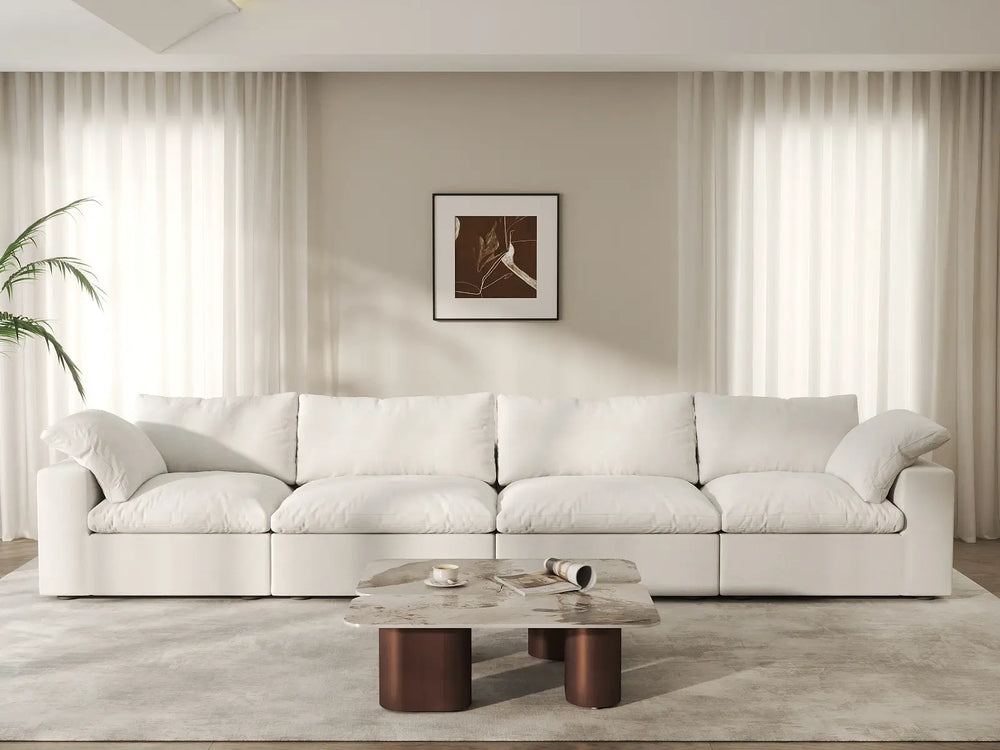 WJS Home 4 Piece Cotton and Linen White Couch Sectionals 160 Storage Ottoman 4 Seater_7