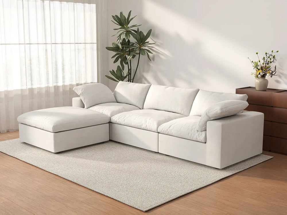 WJS Home 4 Piece Cotton and Linen White L Shaped Sectionals 120 Storage Ottoman 3 Seater_3