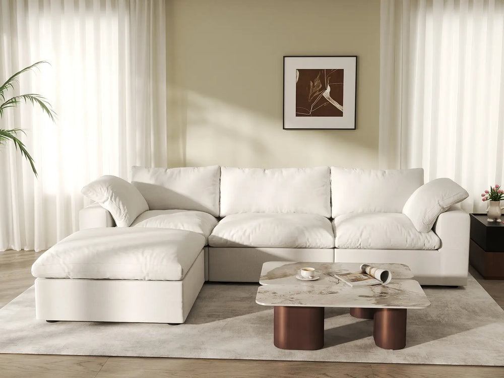 WJS Home 4 Piece Cotton and Linen White L Shaped Sectionals 120 Storage Ottoman 3 Seater_6