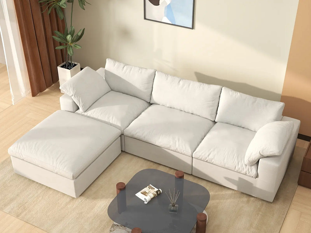 WJS Home 4 Piece Cotton and Linen White L Shaped Sectionals 120 Storage Ottoman 3 Seater_8