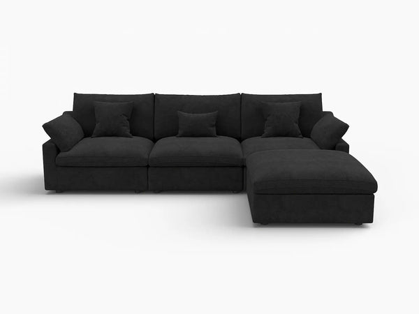 Deluxe Slope Cloud Sectional Sofa Covers | Black Chenille and Linen Sofa Cover for 3-Seater with 1-Ottoman