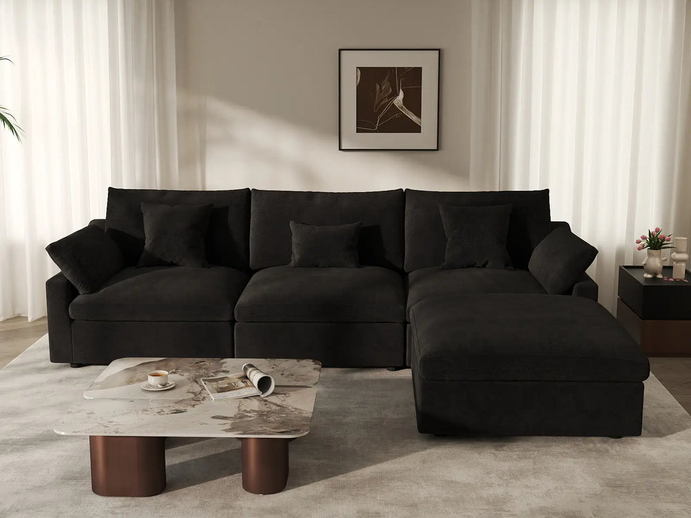 WJS Home 4 Piece Linen Black Couch Sectionals 120 Adjustable Backrest Pillows 3 Seater_6