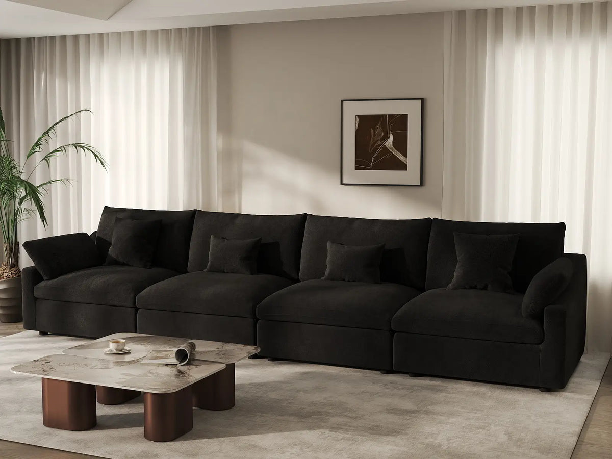 WJS Home 4 Piece Linen Black Couch Sectionals 160 Adjustable Backrest Pillows 4 Seater_1