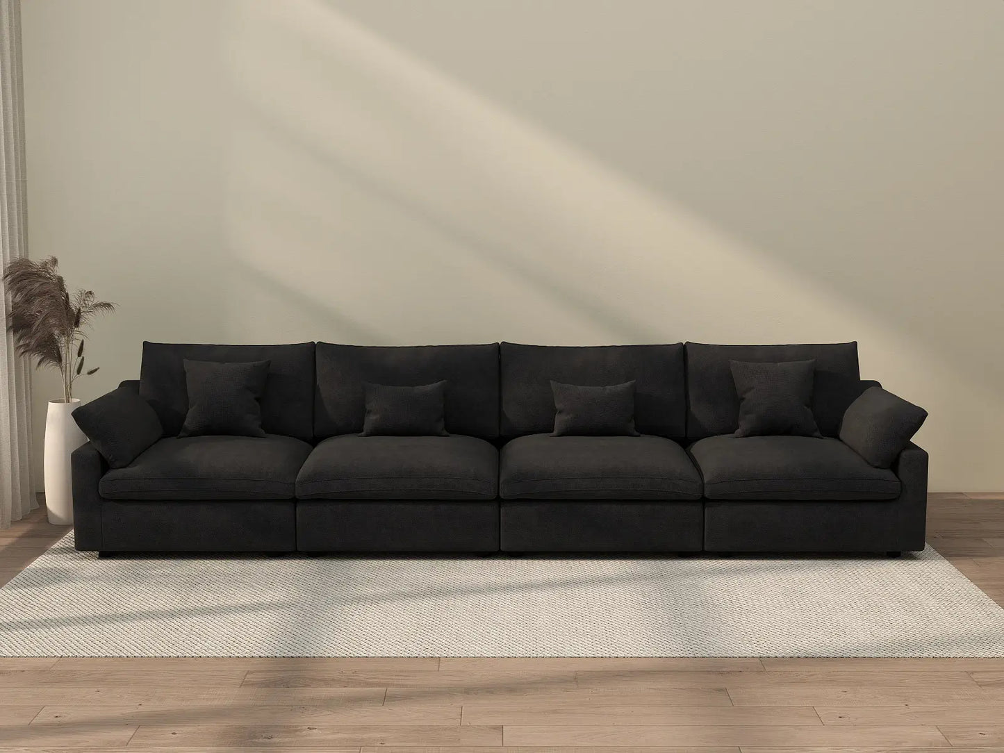 WJS Home 4 Piece Linen Black Couch Sectionals 160 Adjustable Backrest Pillows 4 Seater_2