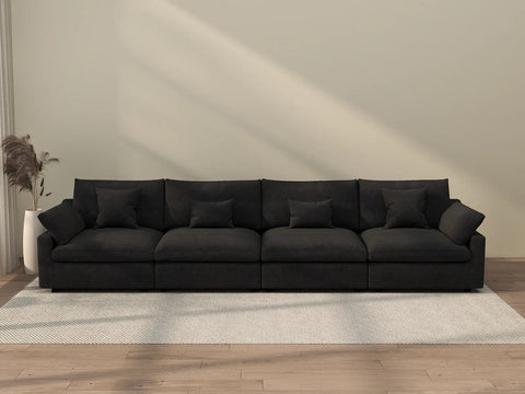 Sofá seccional Deluxe Cloud de 4 plazas, color negro, lavable | 4 piezas, tela de chenilla y lino, diseño modular