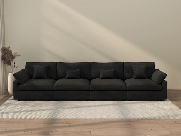Sofá seccional Deluxe Cloud de 4 plazas, color negro, lavable | 4 piezas, tela de chenilla y lino, diseño modular