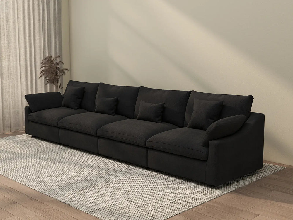 WJS Home 4 Piece Linen Black Couch Sectionals 160 Adjustable Backrest Pillows 4 Seater_3