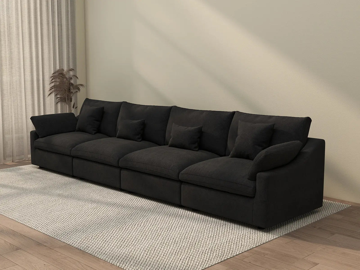 WJS Home 4 Piece Linen Black Couch Sectionals 160 Adjustable Backrest Pillows 4 Seater_3