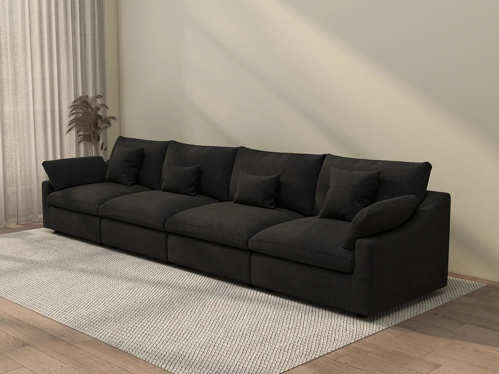 WJS Home 4 Piece Linen Black Couch Sectionals 160 Adjustable Backrest Pillows 4 Seater_3