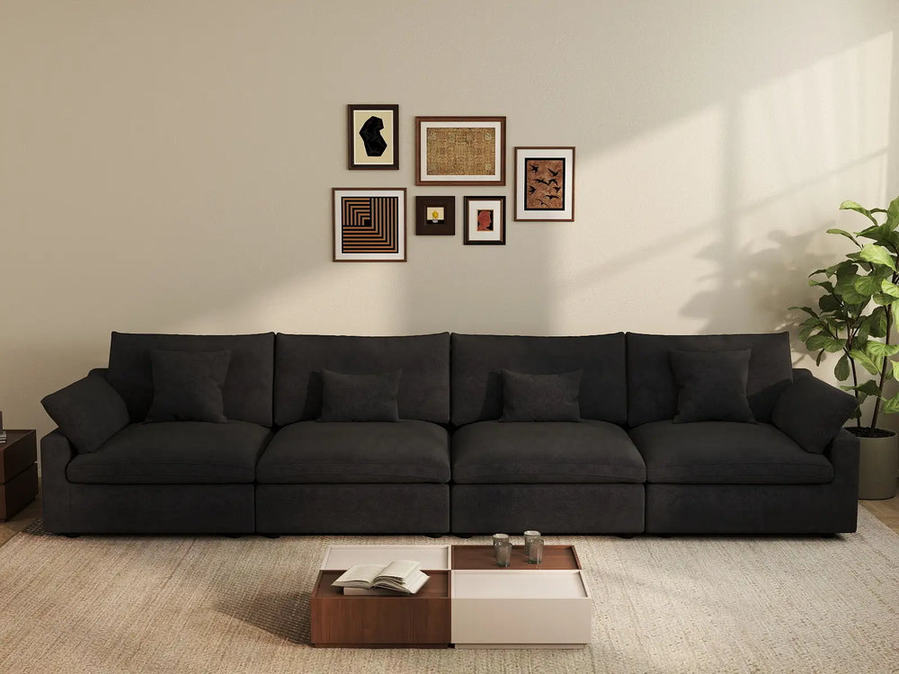 WJS Home 4 Piece Linen Black Couch Sectionals 160 Adjustable Backrest Pillows 4 Seater_6