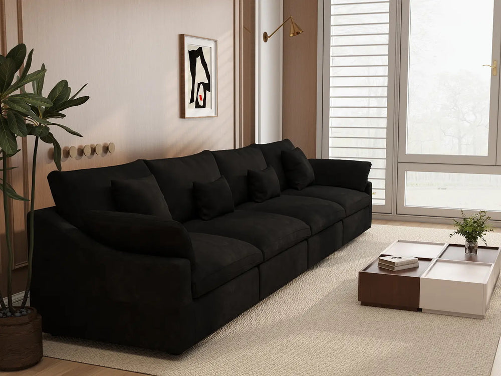 WJS Home 4 Piece Linen Black Couch Sectionals 160 Adjustable Backrest Pillows 4 Seater_7