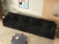WJS Home 4 Piece Linen Black Couch Sectionals 160 Adjustable Backrest Pillows 4 Seater_8