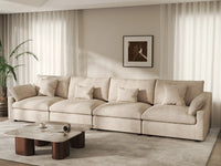 WJS Home 4 Piece Linen Khaki Couch Sectionals 4 Seater_1
