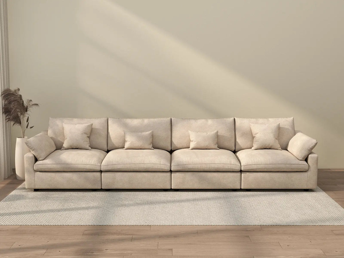 WJS Home 4 Piece Linen Khaki Couch Sectionals 4 Seater_2