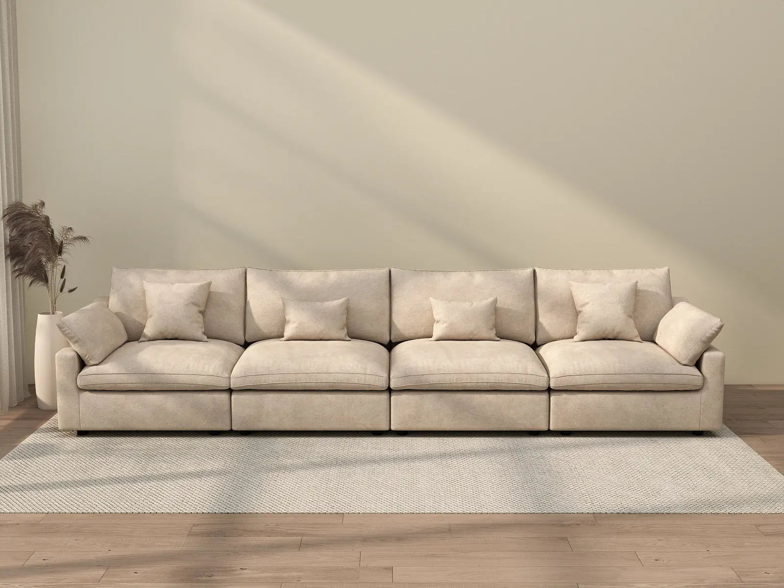 WJS Home 4 Piece Linen Khaki Couch Sectionals 4 Seater_2
