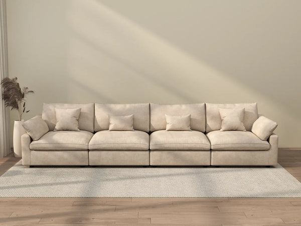 Sofá seccional Deluxe Cloud de 4 plazas, color caqui, lavable | 4 piezas, tela de chenilla y lino, diseño modular