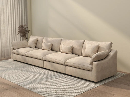 WJS Home 4 Piece Linen Khaki Couch Sectionals 4 Seater_3