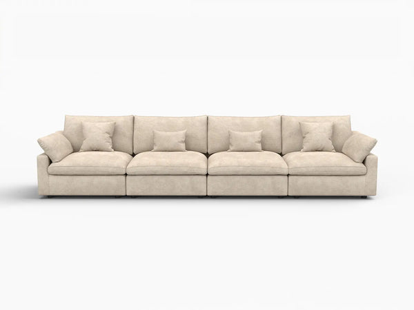 Deluxe Slope Cloud Sectional Sofa Covers | Khaki Chenille and Linen Sofa Cover for 4-Seater