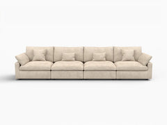 Deluxe Slope Cloud Sectional Sofa Covers | Khaki Chenille and Linen Sofa Cover for 4-Seater