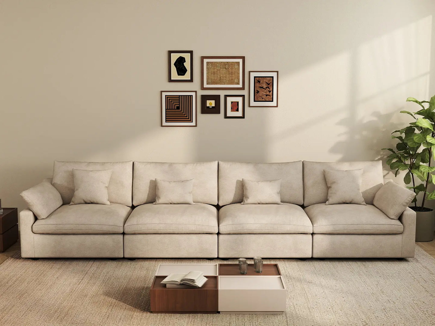 WJS Home 4 Piece Linen Khaki Couch Sectionals 4 Seater_6