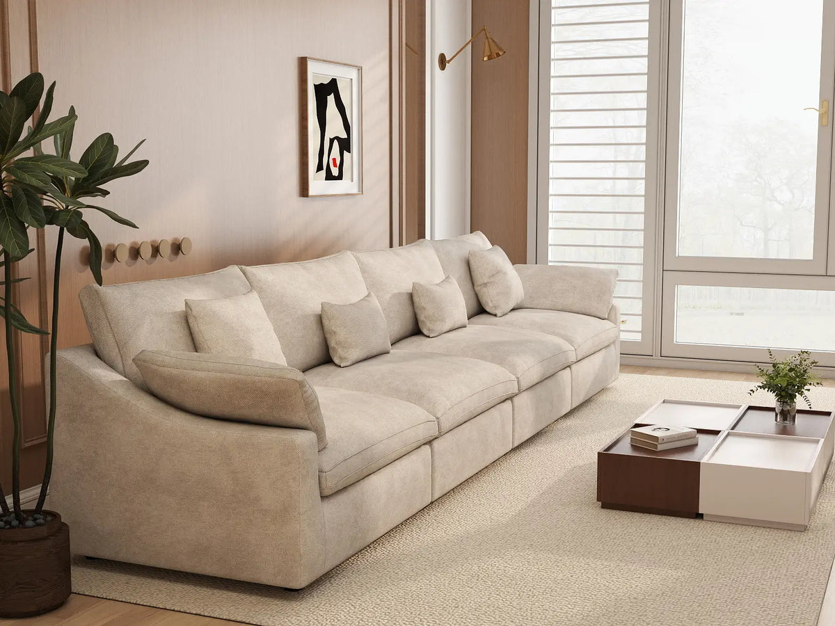 WJS Home 4 Piece Linen Khaki Couch Sectionals 4 Seater_7