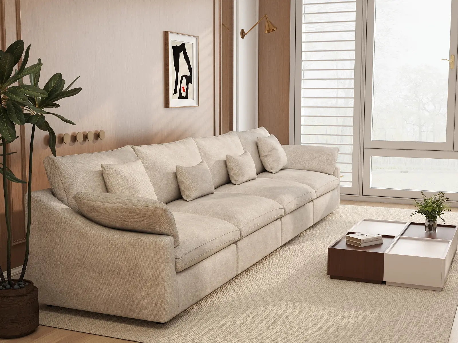 WJS Home 4 Piece Linen Khaki Couch Sectionals 4 Seater_7