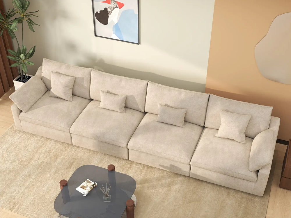 WJS Home 4 Piece Linen Khaki Couch Sectionals 4 Seater_8