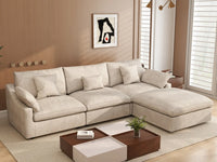 WJS Home 4 Piece Linen Khaki L Shaped Sectionals 3 Seater With 1 Ottoman_1