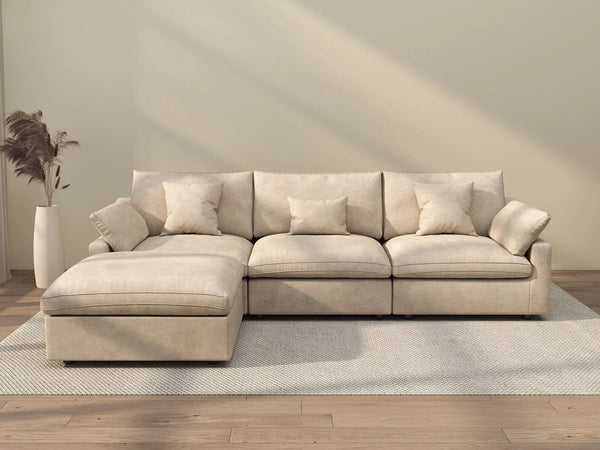 WJS Home 4 Piece Linen Khaki L Shaped Sectionals 3 Seater With 1 Ottoman_2