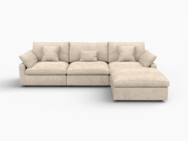 Deluxe Slope Cloud Sectional Sofa Covers | Khaki Chenille and Linen Sofa Cover for 3-Seater with 1-Ottoman