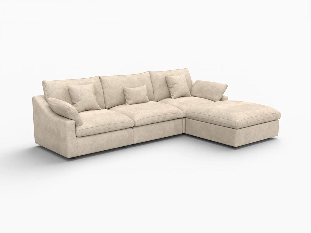 WJS Home 4 Piece Linen Khaki L Shaped Sectionals 3 Seater With 1 Ottoman_5