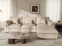 WJS Home 4 Piece Linen Khaki L Shaped Sectionals 3 Seater With 1 Ottoman_6