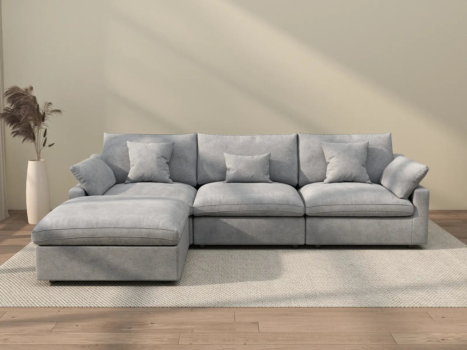 WJS Home 4 Piece Linen Light Grey Couch Sectionals 120 Adjustable Backrest Pillows 3 Seater_2