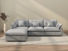 Sofás seccionales Deluxe Slope Cloud | Sofá seccional de 4 piezas de lino gris claro, 3 plazas, respaldo ajustable de 120" y cojines