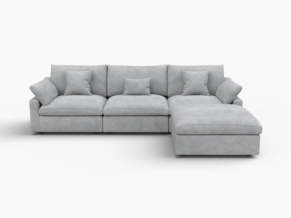 Deluxe Slope Cloud Sectional Sofa Covers | Light Grey Chenille and Linen Sofa Cover for 3-Seater with 1-Ottoman