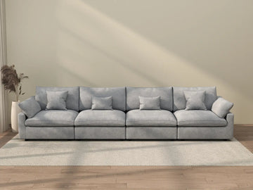 Deluxe Cloud 4-Seater Light-Grey Washable Couch Sectional | 4-Piece, Chenille and Linen Fabric, Modular Design
