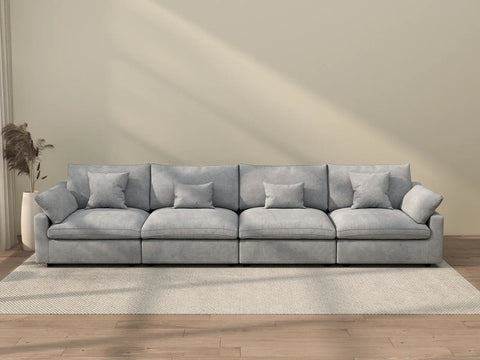 Sofá seccional lavable Deluxe Cloud de 4 plazas, color gris claro | 4 piezas, tela de chenilla y lino, diseño modular