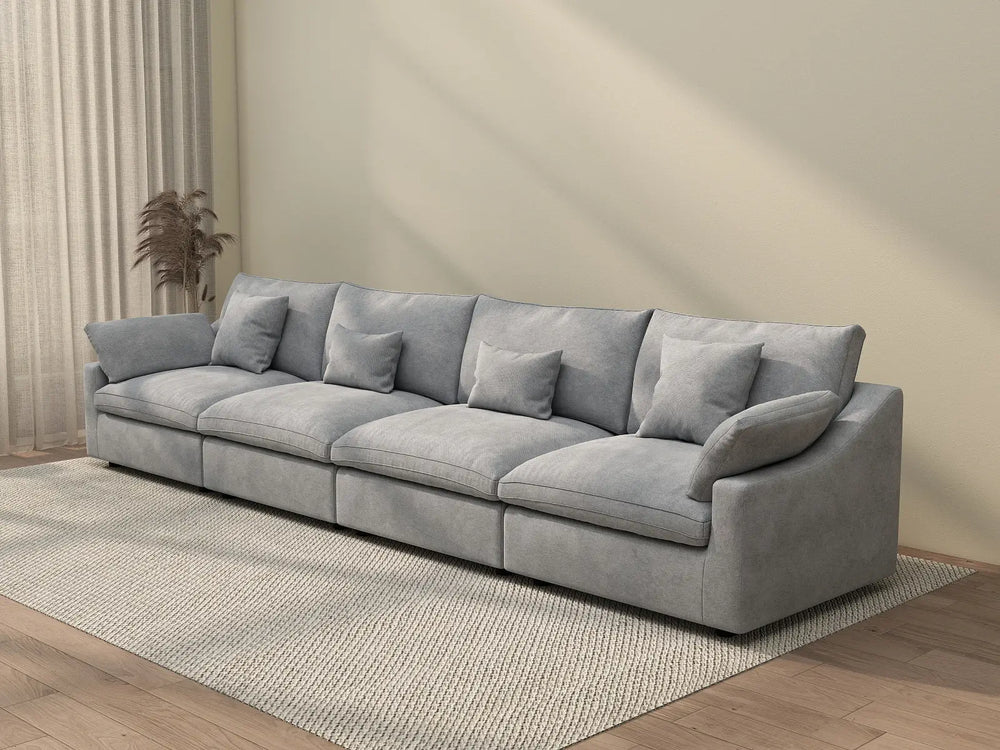 WJS Home 4 Piece Linen Light Grey Couch Sectionals 160 Adjustable Backrest Pillows 4 Seater_3