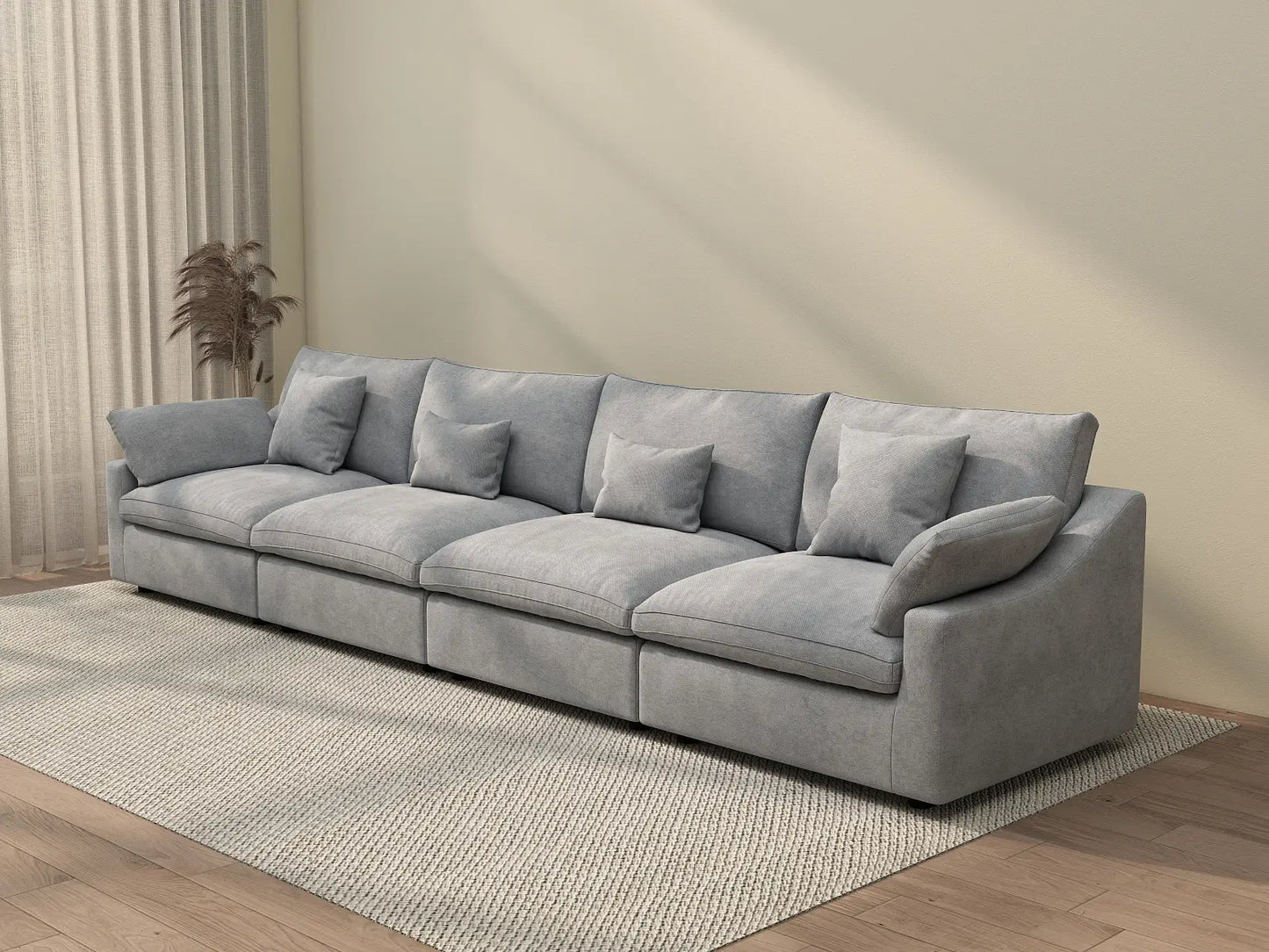 WJS Home 4 Piece Linen Light Grey Couch Sectionals 160 Adjustable Backrest Pillows 4 Seater_3