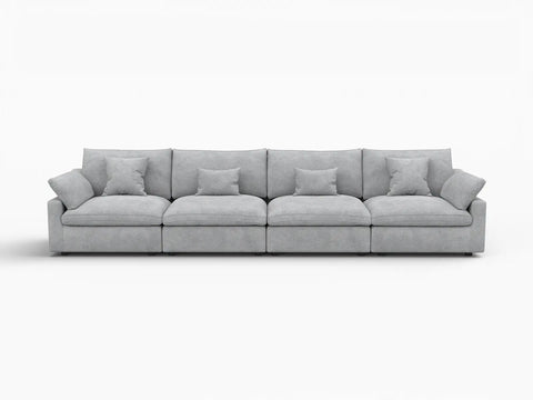 Fundas de sofá seccional Deluxe Slope Cloud | Funda de sofá de chenilla gris claro y lino para 4 plazas
