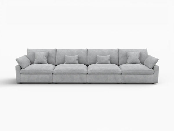 Deluxe Slope Cloud Sectional Sofa Covers | Light Grey Chenille and Linen Sofa Cover for 4-Seater