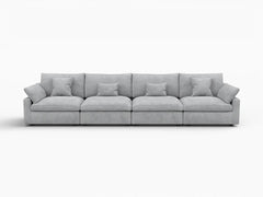Deluxe Slope Cloud Sectional Sofa Covers | Light Grey Chenille and Linen Sofa Cover for 4-Seater