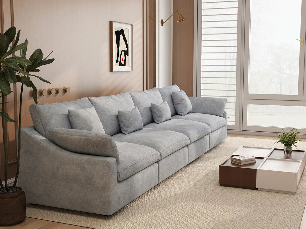 WJS Home 4 Piece Linen Light Grey Couch Sectionals 160 Adjustable Backrest Pillows 4 Seater_7