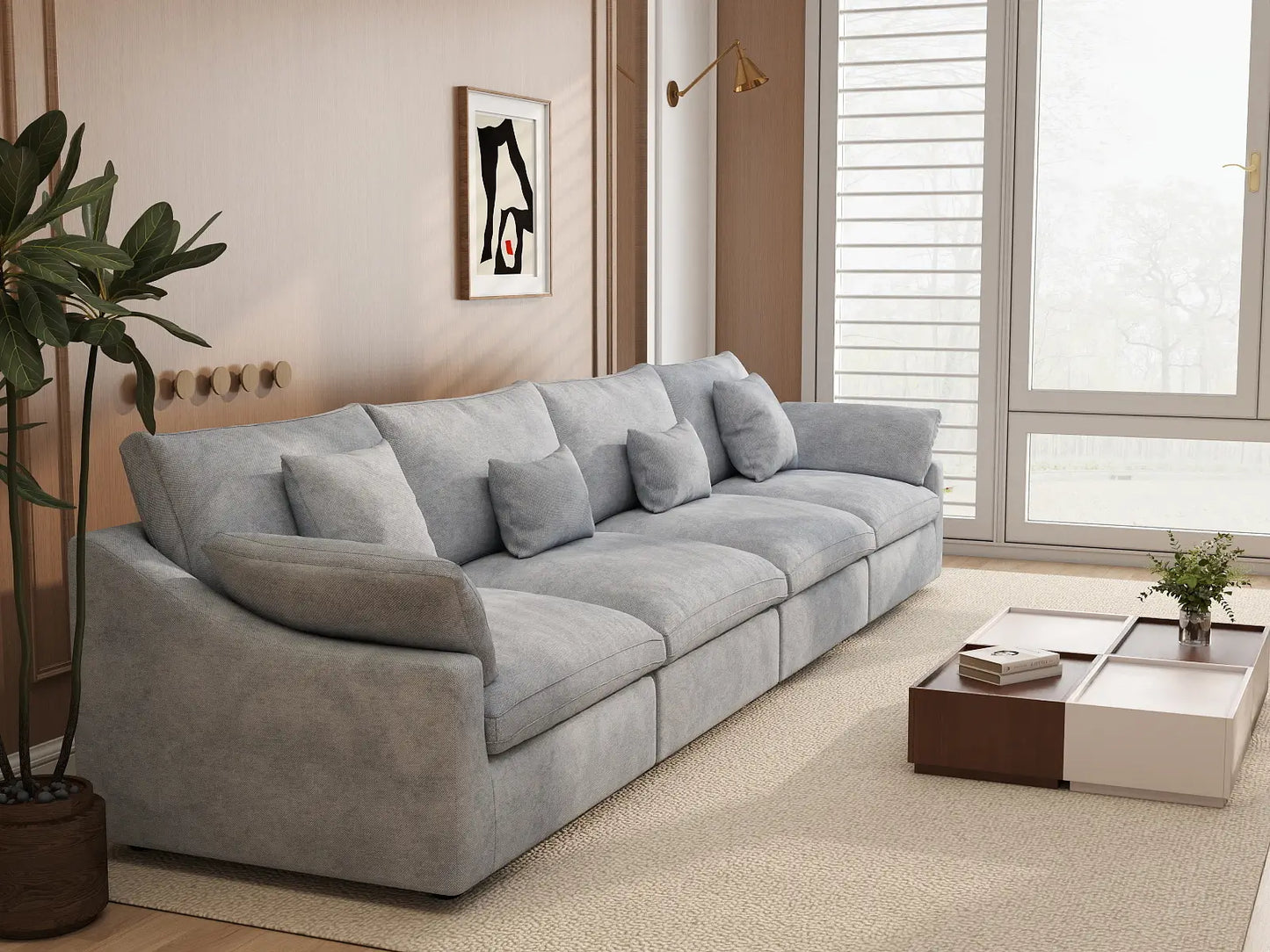 WJS Home 4 Piece Linen Light Grey Couch Sectionals 160 Adjustable Backrest Pillows 4 Seater_7