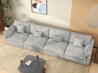 WJS Home 4 Piece Linen Light Grey Couch Sectionals 160 Adjustable Backrest Pillows 4 Seater_8