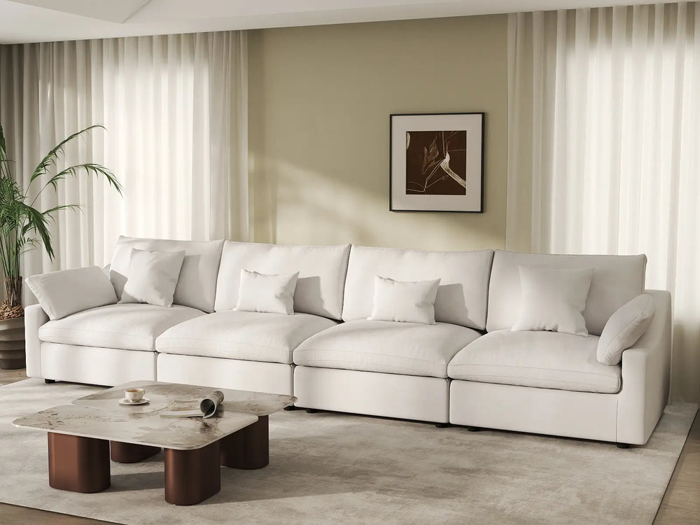 WJS Home 4 Piece Linen White Couch Sectionals 160 Adjustable Backrest Pillows 4 Seater_1